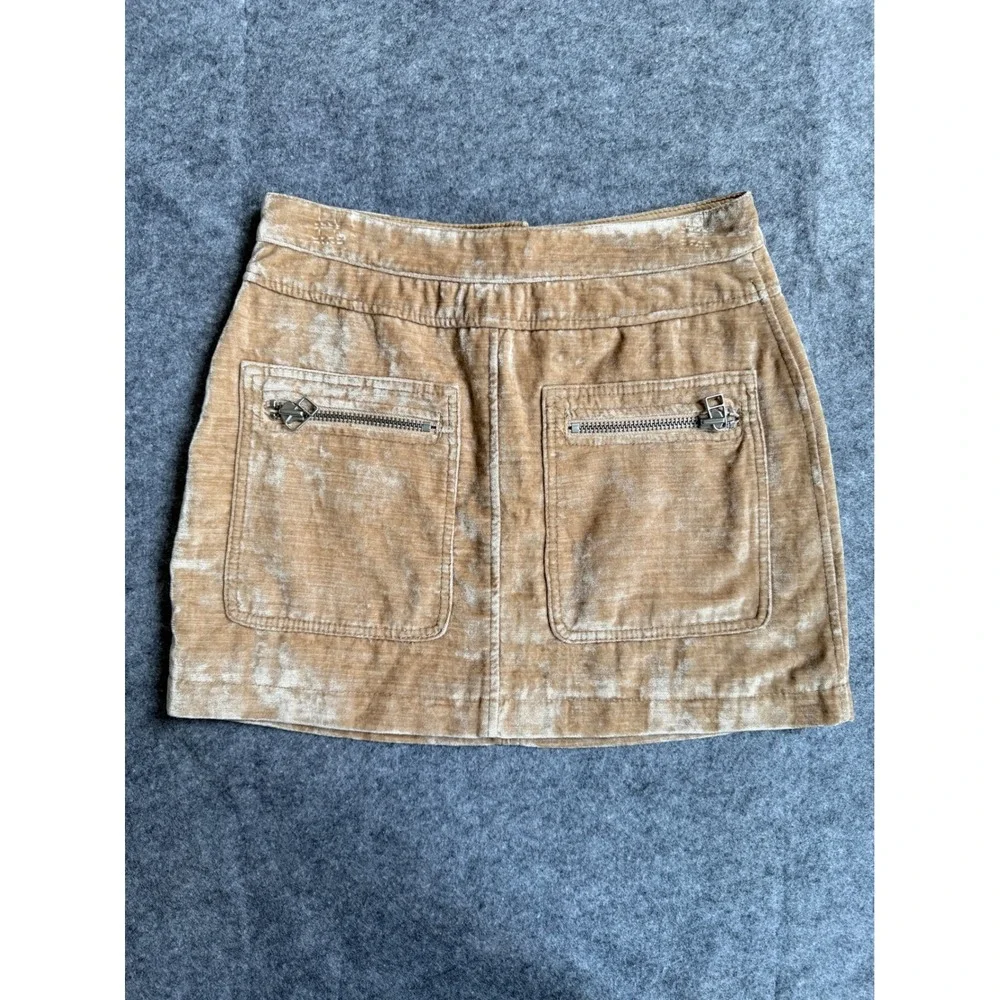 Free People Dust to Dust Crushed Velvet  Sz 4 Mini Skirt Camel Gold